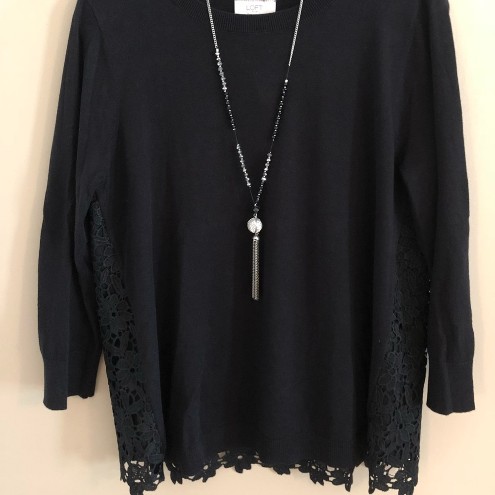 Loft (black) lace mixed media sweater. NWT